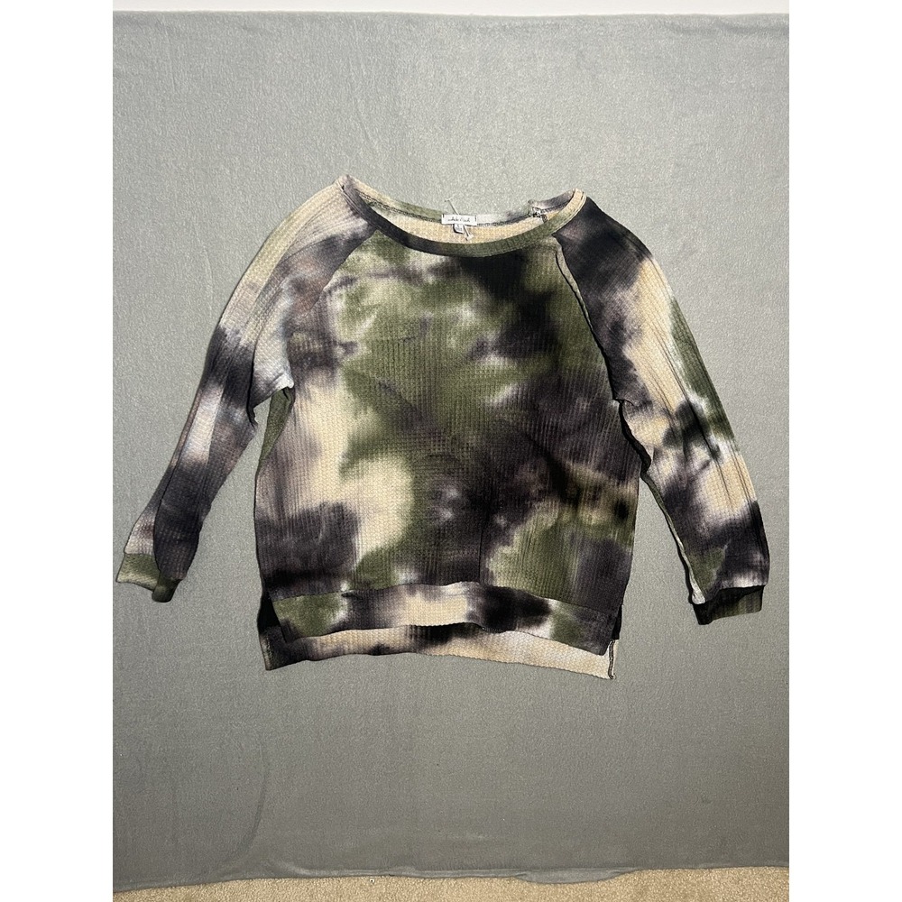 White Birch Women's Camo Tie Dye Waffle Knit Long Sleeve Top Shirt Blouse Size L